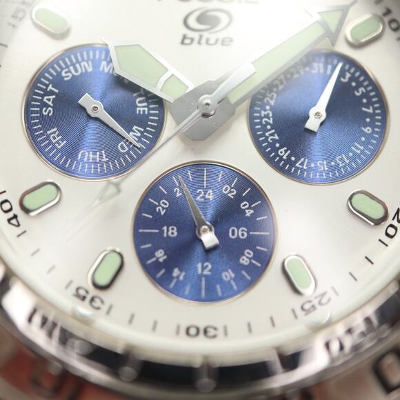 Fossil Blue Panda 40mm Watch 24 Hour Calendar Steel Bracelet BQ8775 New Battery - Picture 8 of 12